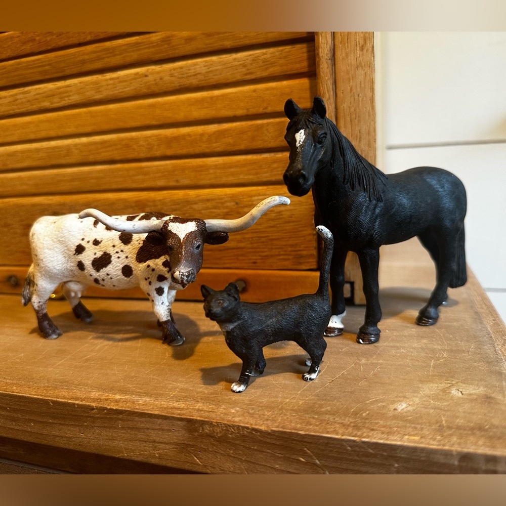 Black Horse and Farm Animal Figure Set